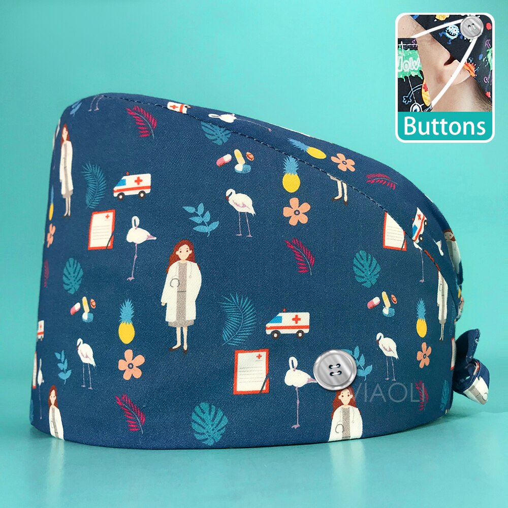 Unisex kosmetolog keps arbetsmössa skönhet keps tryck spa arbetshatt ledig unisex skrubbmössa hälsoarbetare bomullsmössa lab dammsäker: 22158