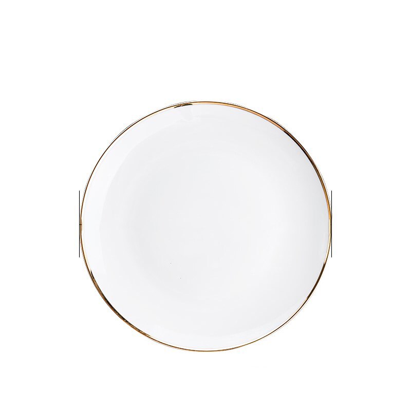 Simplicity Golden Edge Ceramic Plate Household Dining Table Steak Dinner Plate Dessert Salad Dishes Luxurious Tableware Set