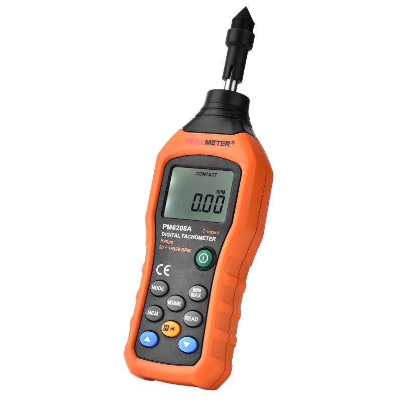 Medidor de PEAKMETER PM6208A portátil, tacómetro Digital tipo contacto, medidor de velocidad del Motor