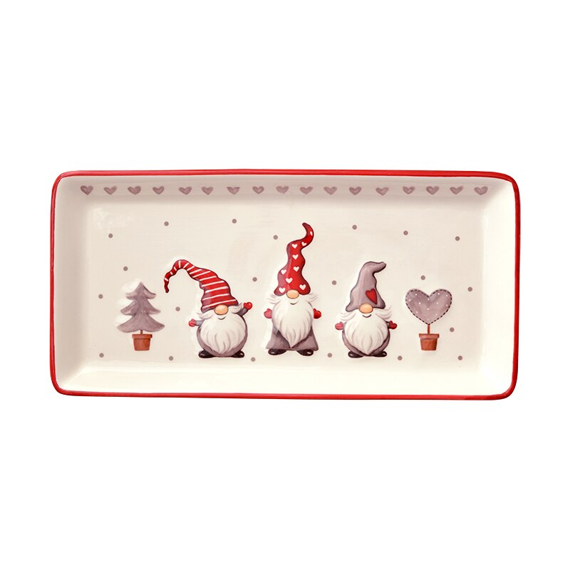 Cute Christmas Rectangular Plate Export Dinner Plate Net Red Ceramic Plate Fish Steak Flat Round Dish Plate: green