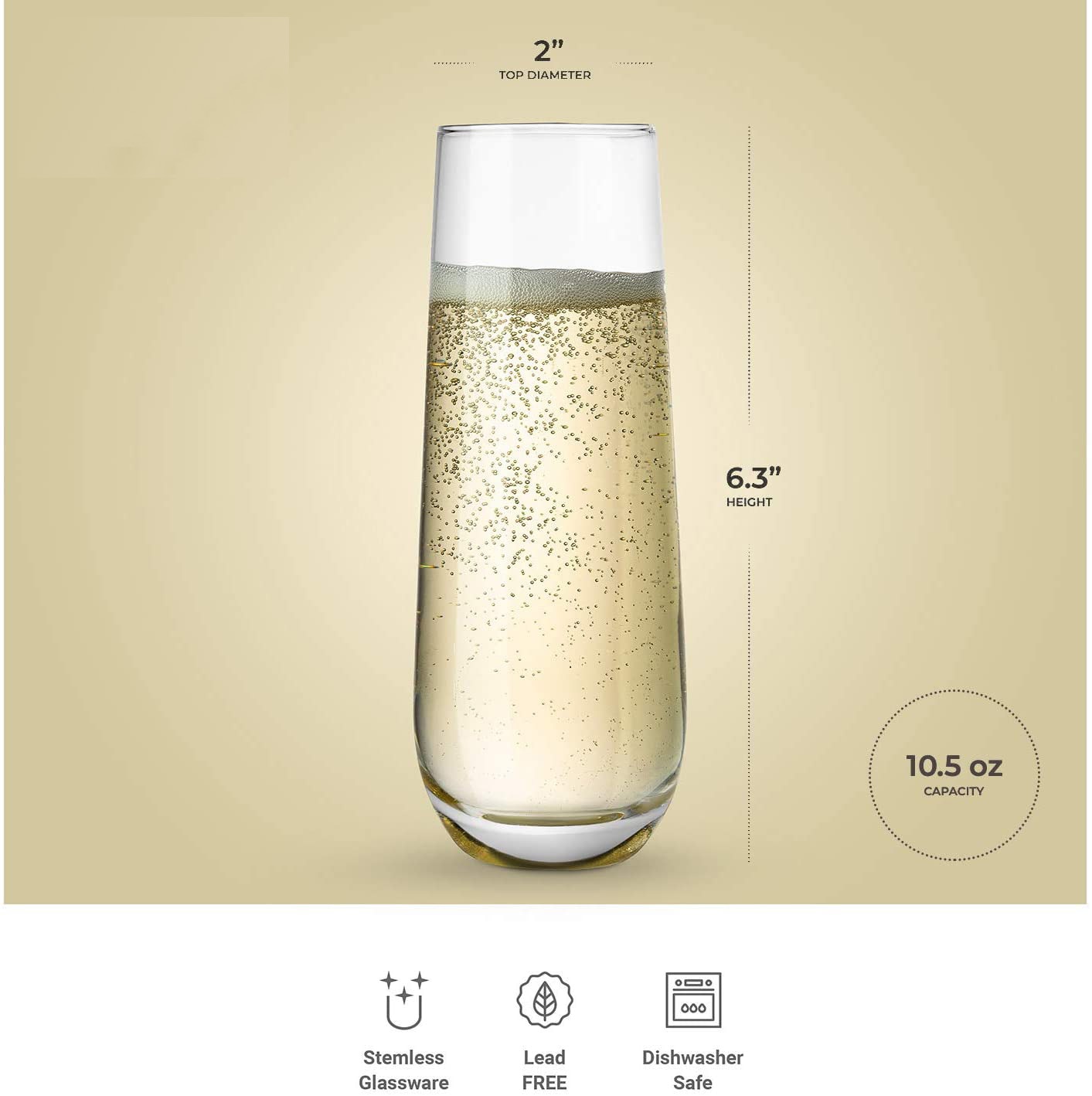 Stemless Champagne Flute Glasses All-Purpose Wine Drinking Glassware Beverage Cups for Water, Juice, Beer, Liquor, Whisk