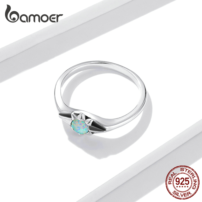 Bamoer Mode Lichtblauw Opaal Ster Ring Voor Vrouwen Echt 925 Sterling Zilveren Bruiloft Ring Anniversary Jewelry