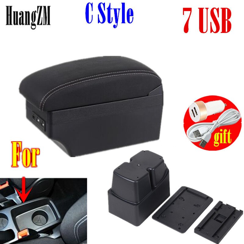 For Ford Fiesta Armrest box Interior Parts special Retrofit parts Car Armrest box Center Storage box with USB: C style white line