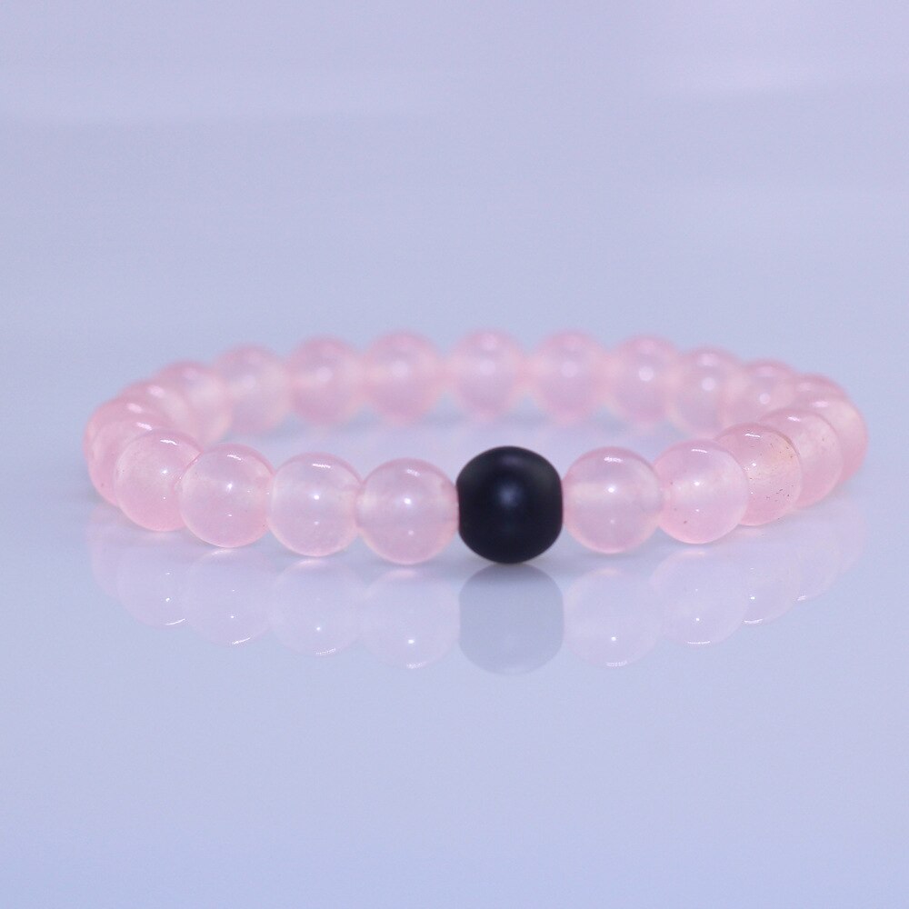 8MM Couples Distance Bracelet Classic Natural Stone Pink and Black Beaded Bracelet for Men Women Best Friend Christmas