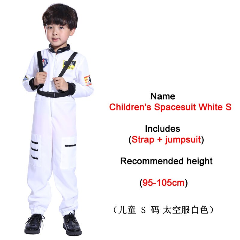 disfraz de Halloween para niños ropa de astronauta Ropa de baile máscara cosplay traje pilotos: Child white -S