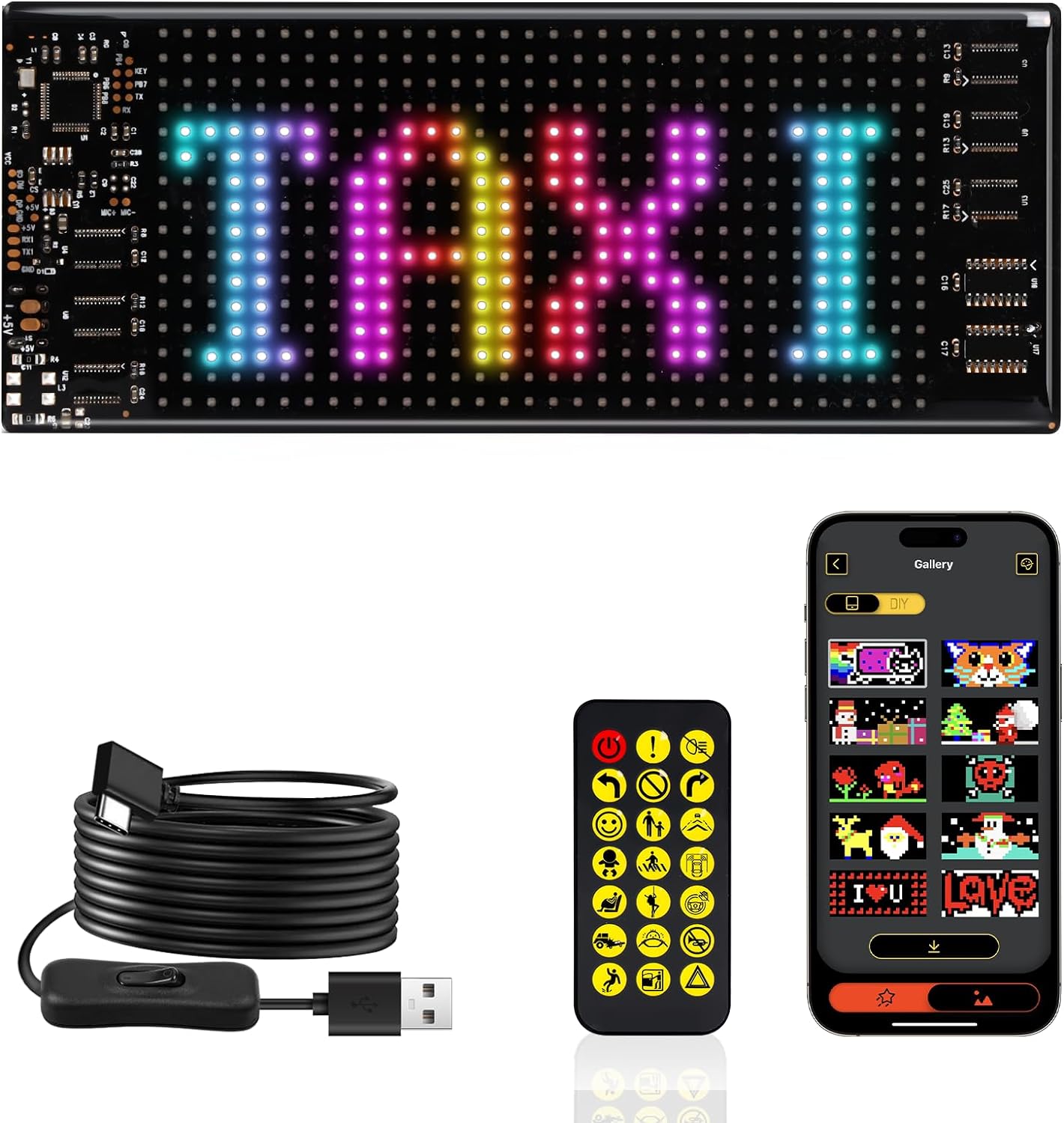 USB-Display, programmierbares LED-Schild, flexible Bluetooth-APP-Steuerung, individuelle Textenmuster-Animation, Scrollen für Auto, Tür