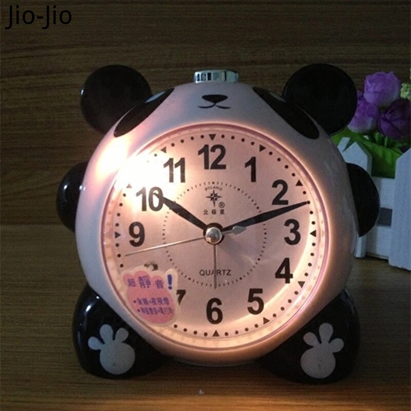 Cute Panda Wake Up Alarm Clock Kids Mute Personality Bedside Student Children Voice Snooze Night Light Cartoon Clock