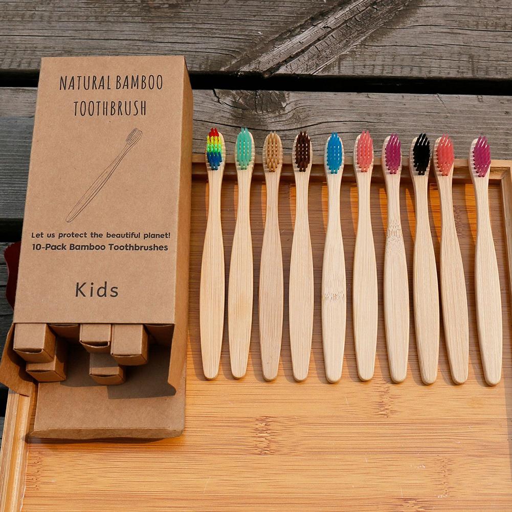 10 st/set barn mjuk fiber miljövänligt trä tandborste bambu tandborste träskaft tandborste blekning munvård verktyg
