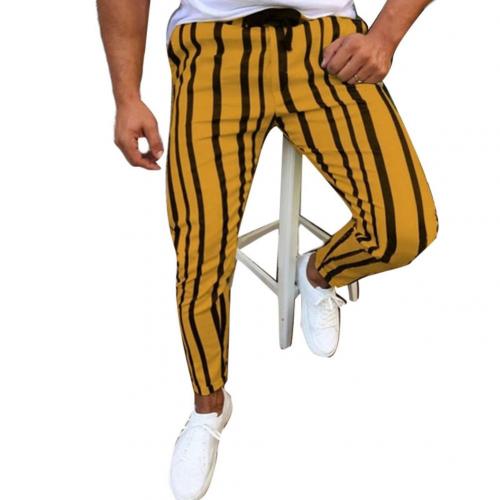 Pantalon Chic homme rayures verticales imprimé cordon pantalon crayon moulant pantalon de sport: M / YELLOW