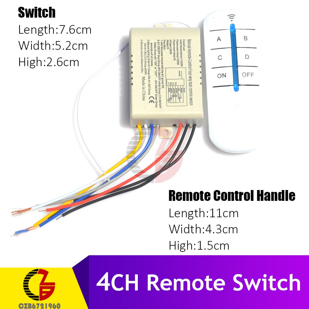 Across Wall 220V Remote Control Switch Wall Chandelier Lamp LED Light Switch Sleep Mode 1 2 3 4 CH Receiver Transceiver On Off: 4 Channel