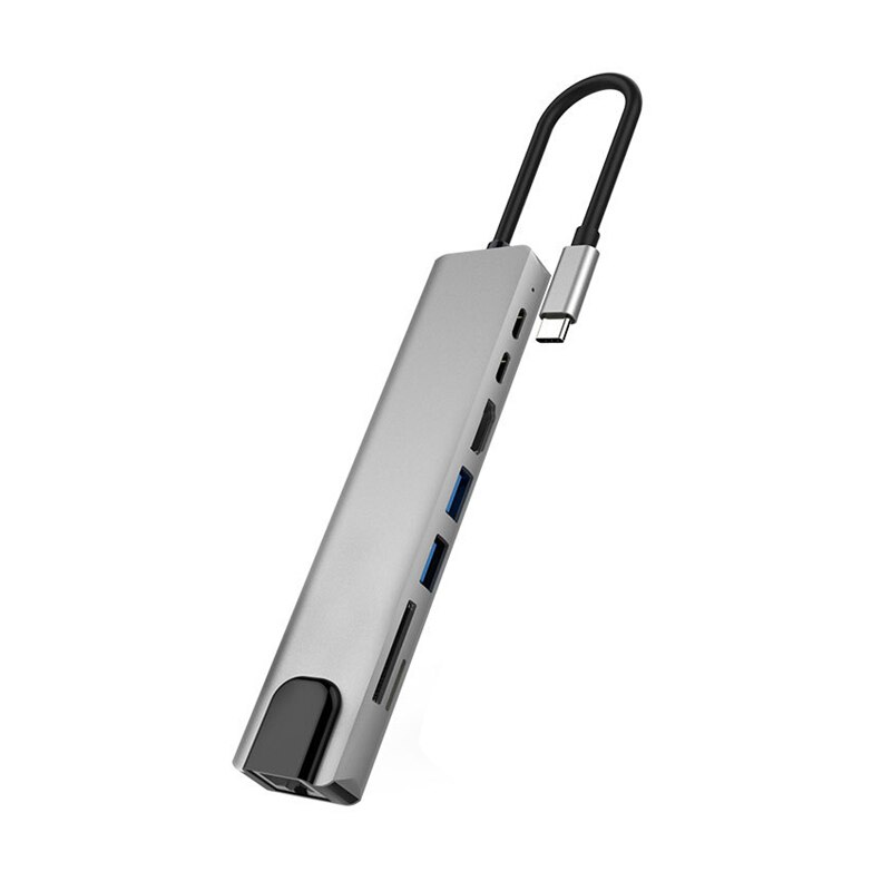 8 in 1 usb 3.0 höghastighetsportar typ-c hub usb-c  to 4k 30hz hd laptop  rj45 gigabit ethernet nätverk pd hub