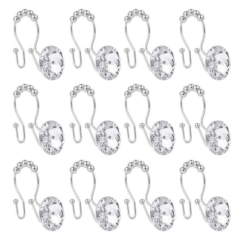 Cortina de ducha de 30mm, ganchos dobles ostentosos, anillos de acrílico decorativo estrás, cristal rodante, baño, 12 Uds.