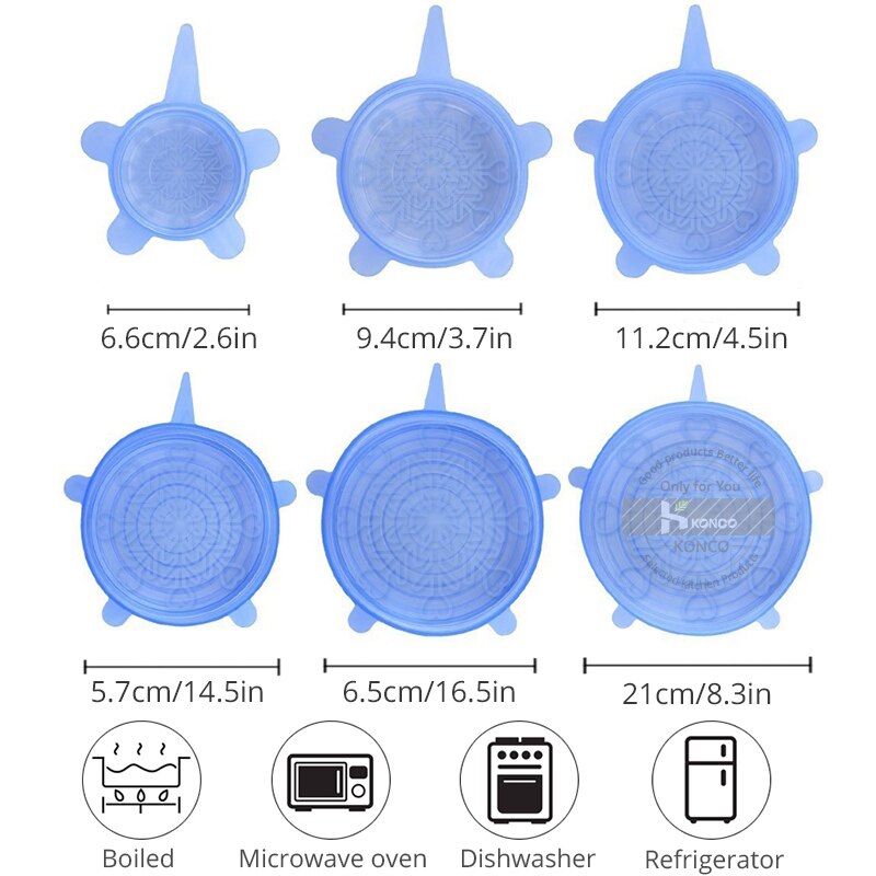 6 stuks Silicone Stretch Deksels Kookgerei Deksels universele deksel Silicone voedsel wrap kom pot cove Keuken Gadgets