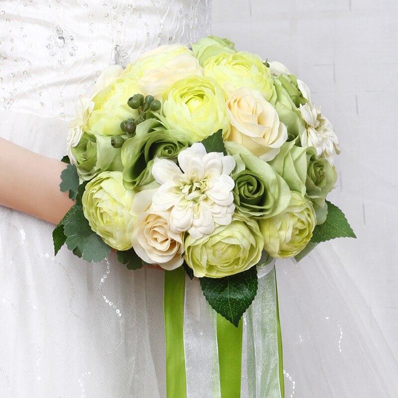 Yellow Blue Pink Purple Green Wedding Bouquet Handmade Wedding Ball Bridal Bridesmaid Artificial Flower Bouquet for Wedding