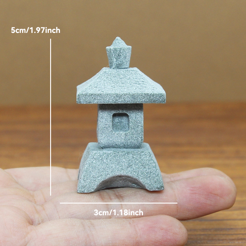 Torre de piedra de arena en miniatura Zen Vintage, adornos de pabellón, figuras de farol, bonsái de jardín japonés, decoración del hogar: Verde militar