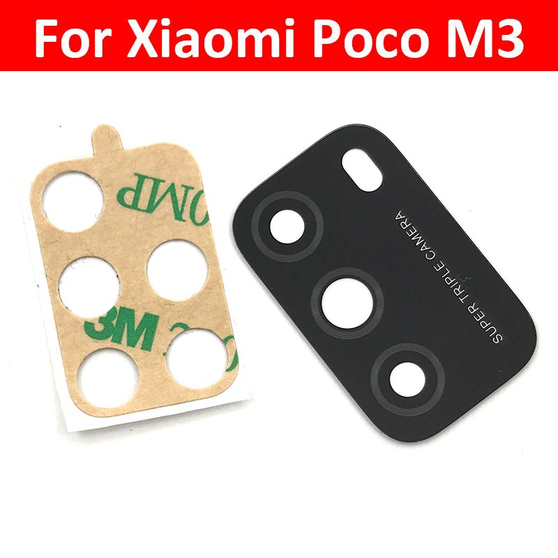 10 Stks/partij, Voor Xiaomi Poco M3 Back Rear Camera Glazen Lens Met Lijm Lijm Vervanging Reparatie Onderdelen