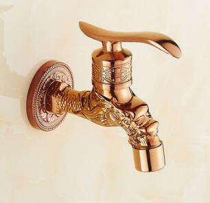 Robinet de salle de bain en laiton | Ensemble de Bibcock sculptés Dragon Rose or lave-linge robinet de salle de bains extérieur mélangeur de salle de bains: Jaune clair