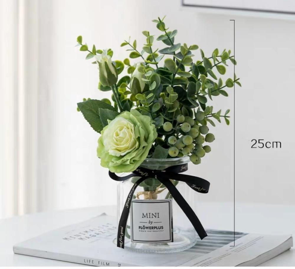 Plastic Vase Wedding Vases Flowers Home Decor Artificial Flower Bouquet with Vase Wedding Table Home Decoration: SET 6