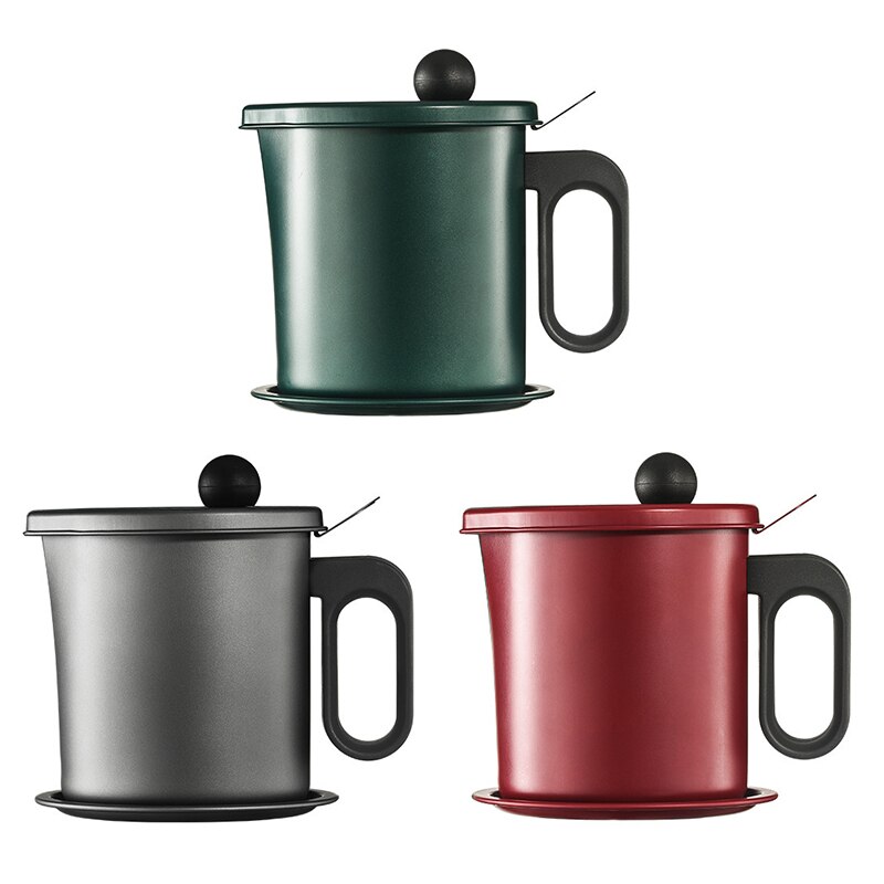 Stainless Steel Strainer Aluminum Oil Filter Pot Soup Grease Strainer 1.7/1.3L 57.5/43oz Oil Storage Pot Grease Keeper With Lid