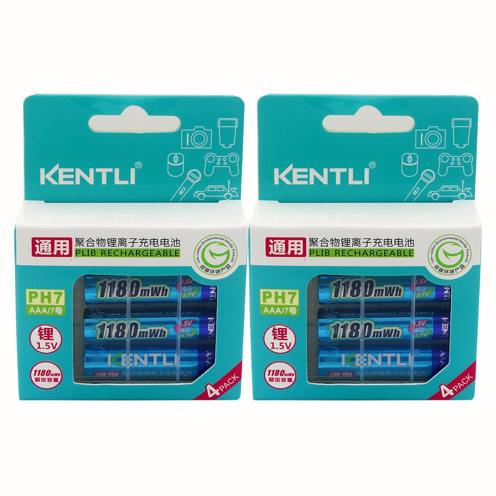 KENTLI 8 pièces pas d'effet mémoire 1.5 v 1180mWh AAA au lithium polymère li-ion piles rechargeables aaa batterie