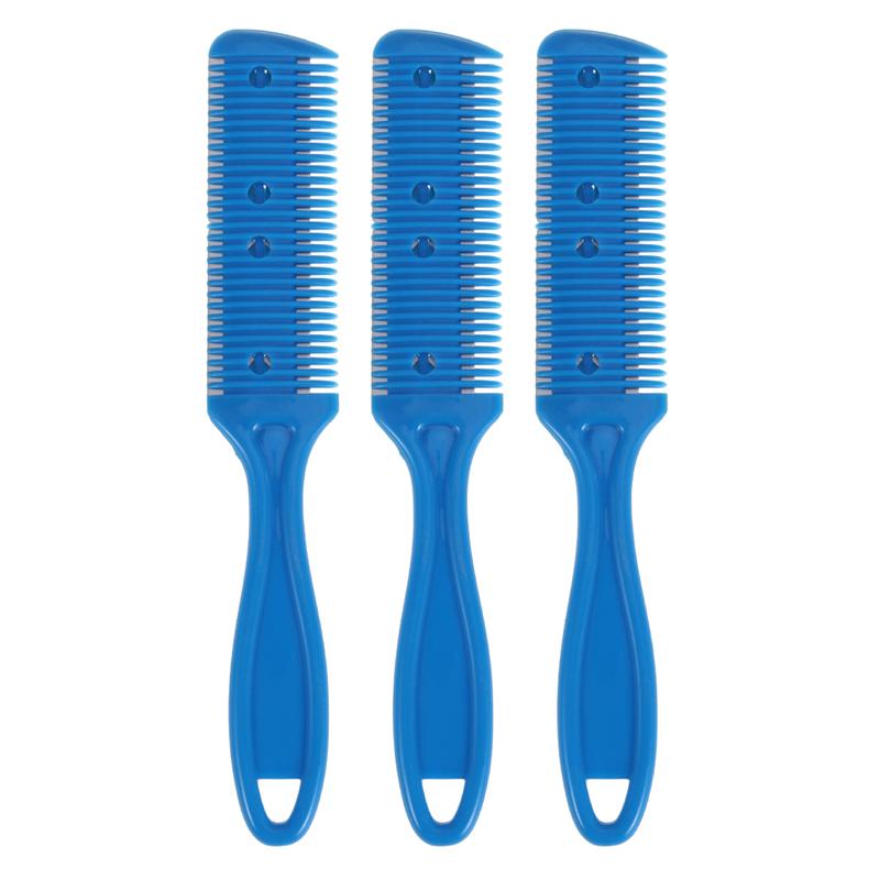 3 pièces coupe-cheveux peigne Double côté coupe de cheveux ciseaux lame en métal rasoir en plastique peigne coupe-cheveux tondeuse avec lame en acier inoxydable: Blue
