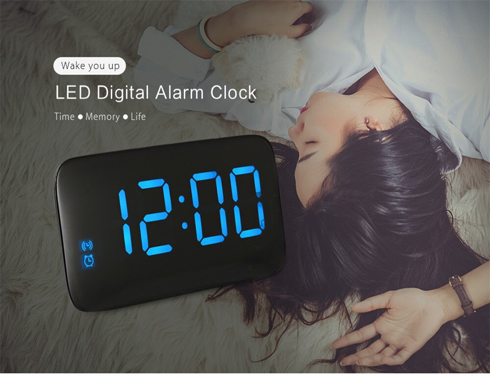 Reloj despertador LED grande, reloj despertado Digital de sobremesa con Control por voz, reloj con retroiluminación electrónica con Cable USB