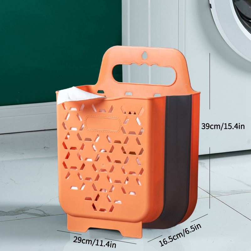 Wall Mounted Laundry Basket Foldable Clothes Storage Basket Bathroom Hollow Laundry Hamper Dirty Clothes Sundries Organizer: Orange laundry hamp