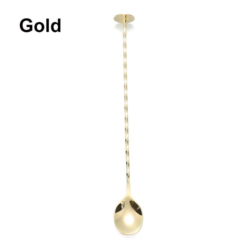 1PC Stainless Steel Stirring Cocktail Spoons Spiral Teadrop Spoon Bartender Tools Eco-Friendly Kitchen Supplies Accessories: 26cm Gold