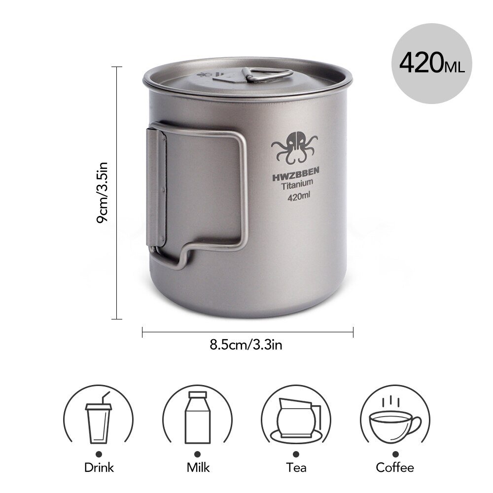 420ml Titan Tasse Camping Wasser Becher mit Foldable Griffe Leicht Wasser Tasse Pro Rucksackreisen Camping Angeln