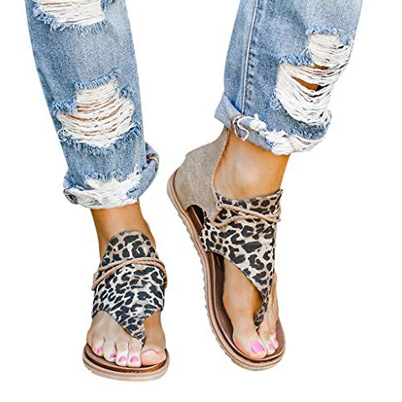 Latest Women Comfy Sandals, Ladies Flat Heel Slip On Sandals, Casual Vintage Sandals with Zipper 39: A3