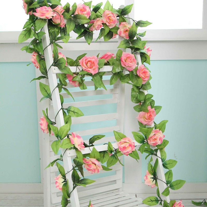2.4m kunstig blomstringssimulering silke rose blomst vin vedbend hjem bryllup indretning bondehus indretning stof blomst væg bryllup