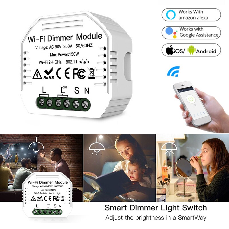 WiFi Smart Light LED Dimmer Switch Smart Life/Tuya APP 1/2 Way DIY Switch 90~250V Work with Alexa Echo Google Home Reset Switch: Default Title