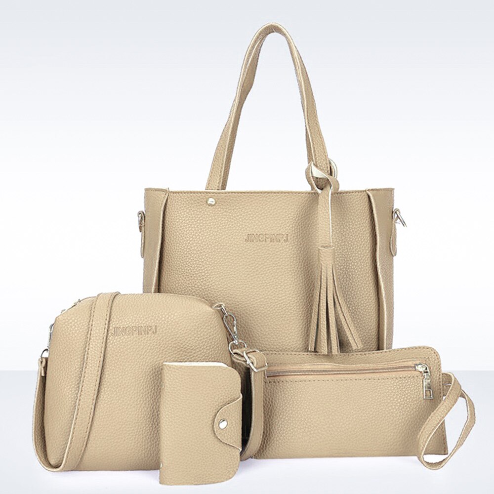 Leder dauerhaft retro Taschen 4 Stück Frauen Schulter Taschen einstellen Schwarz Bote Taschen Brieftasche Handtasche Frau Tasche Sack Haupt femme: Kakifarbig