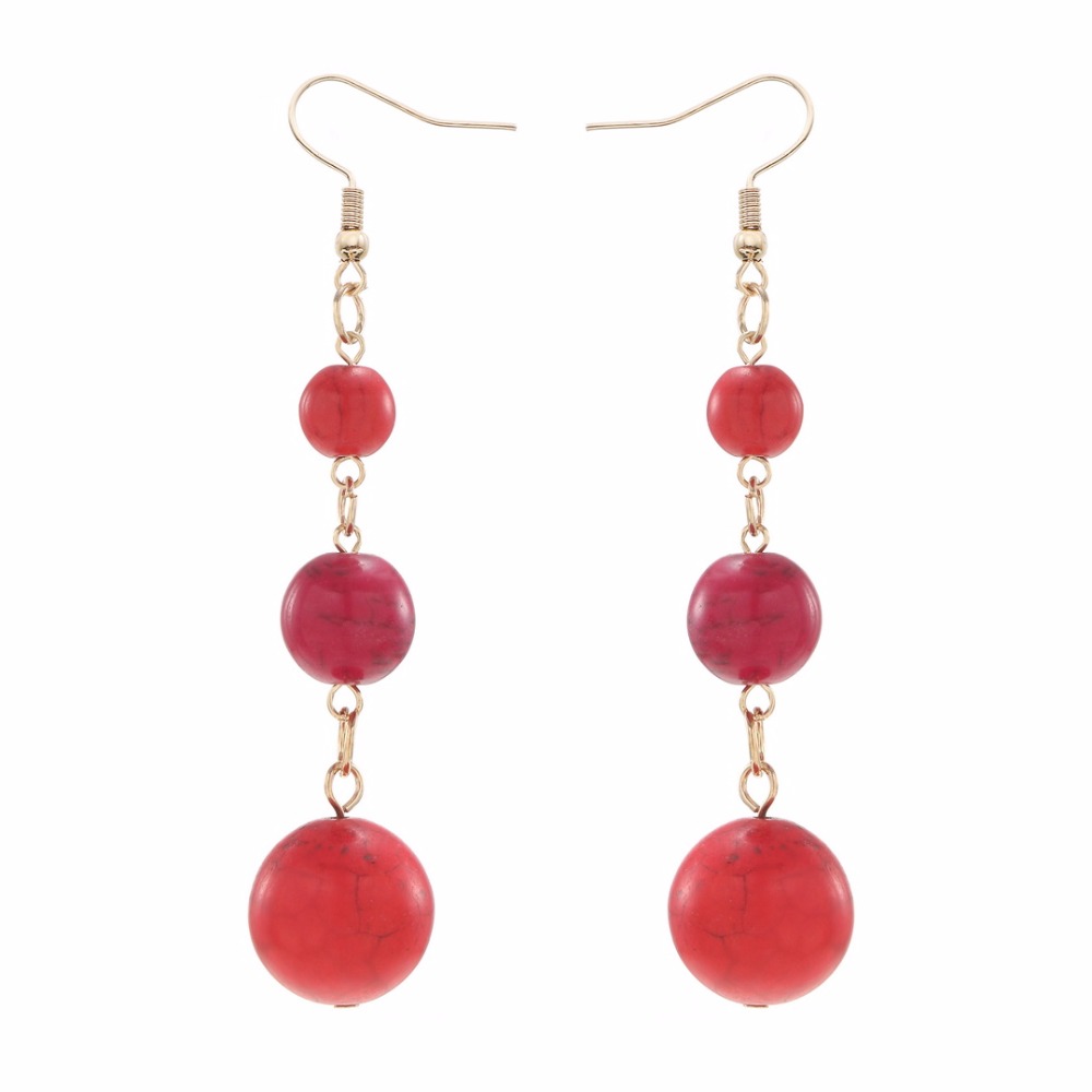 YULUCH Long Pendant Earrings Women's National Jewelry Accessories 3 grain Semi-precious Balls Party