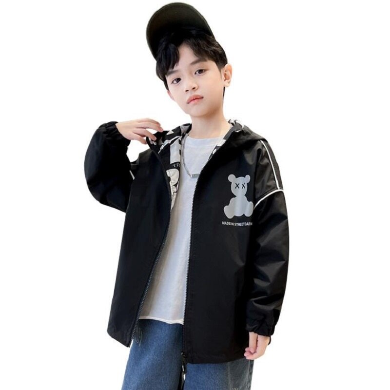 Frühling 4-15Y Kinder Outwear Tragen Beide Seiten Jacke Für Jungen Casual Cartoon Camouflage Winddicht Jungen Mantel Kinder Tops Kleidung