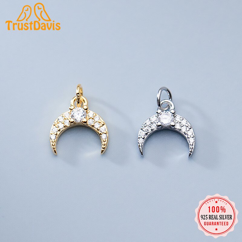 Trustdavis Mode Echte 925 Sterling Zilver Sweet Mini Maan Cz Charm Hanger Handgemaakte Diy Accessoires DZ44