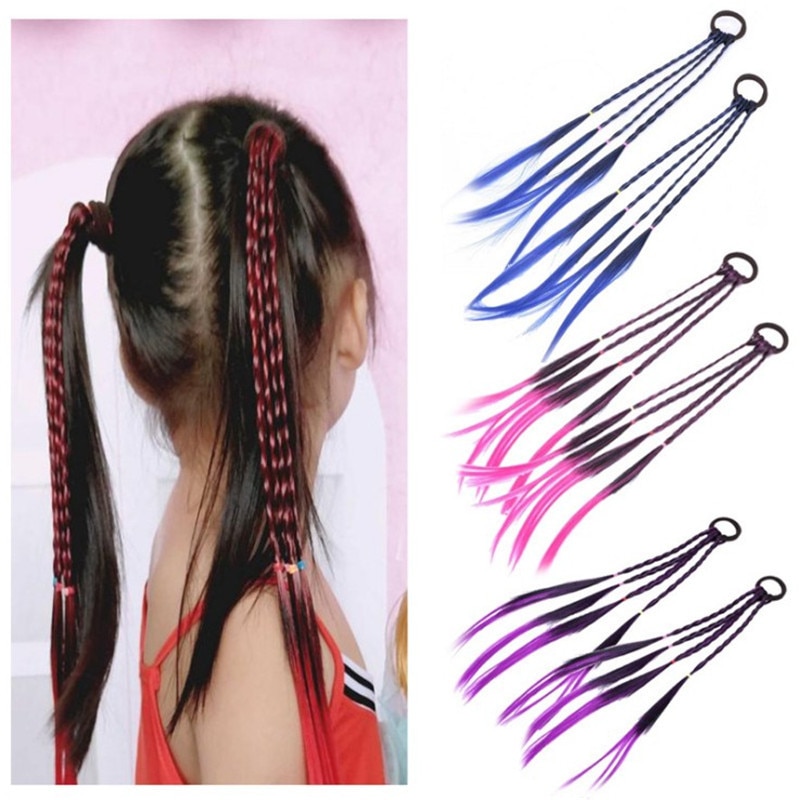 Women Girls Colored Strands for hair Headband Braided Hairband Kid Elastic Hair Rubber Band Hair Clip Wig Pigtail Accessories