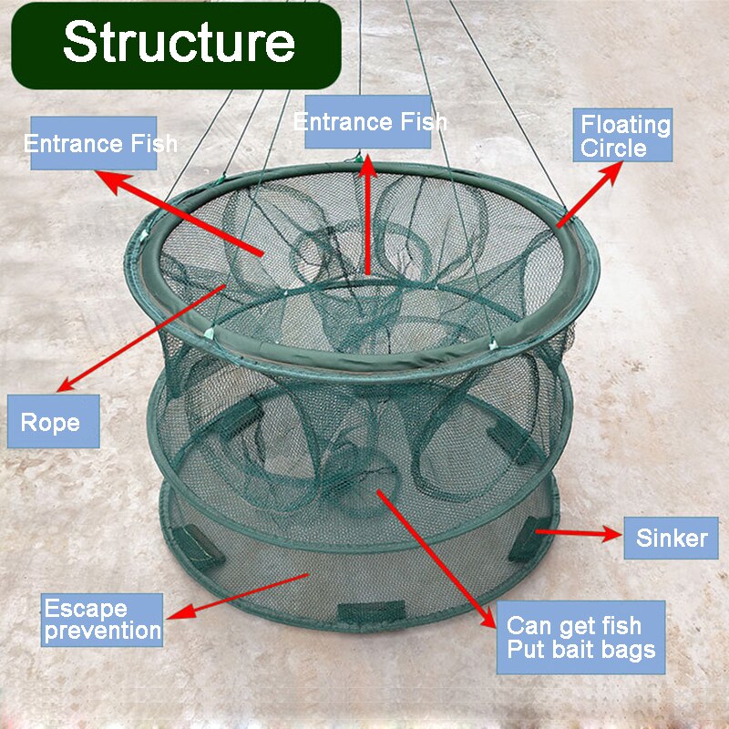 Automatic Fishing Net Trap Cage Foldable Round Shape Fishing Network Shrimp Cast For Crabs Crayfish catcher Dip Fishing Cage