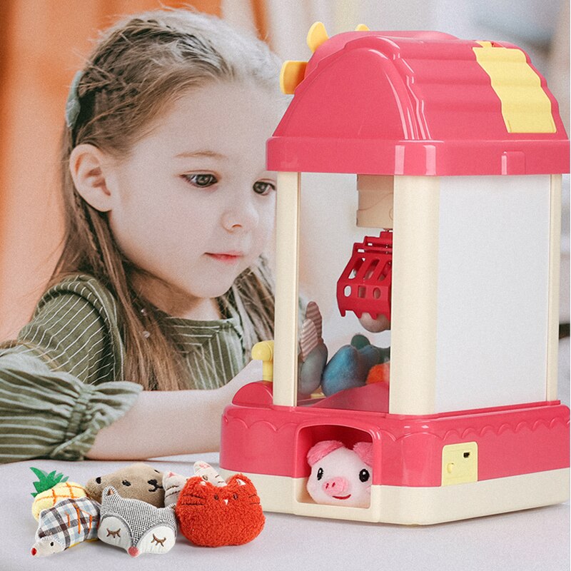 Kids Doll Catcher Claw Machine Coin Operated Candy Grabber Game Music Alarm Clock Mini Arcade Machine Desktop for Children