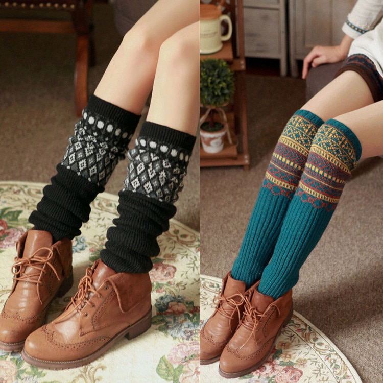 Patrón Arygle, Calentadores De piernas, lana tejida, Calentadores De lana, calcetines De arranque, Calentadores De Pierna para Mujer, Tricot Femme Long 1 par