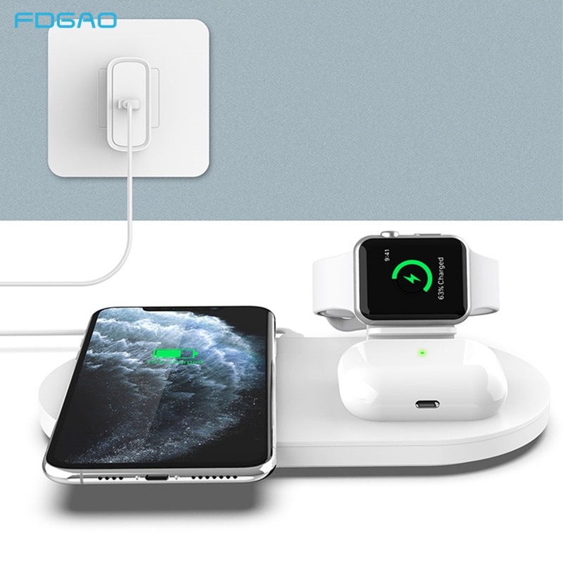 3 in 1 ladestation til apple watch airpods pro  qi 15w hurtig trådløs opladerstander til iphone 11 xs xr  x 8 samsung  s20 s10