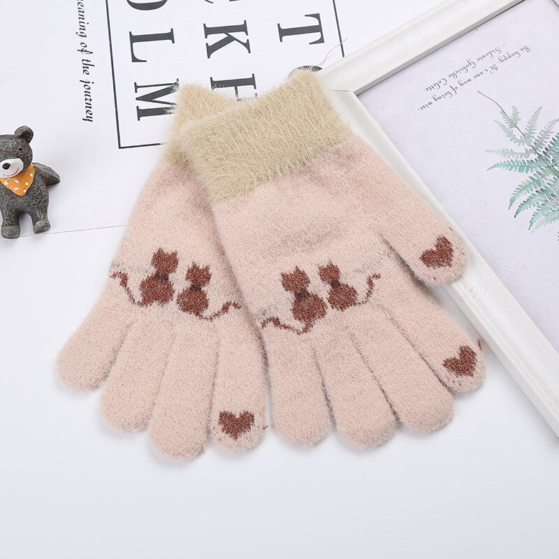 Wecute Child Gloves Junior High School Students Warm Gloves Outdoor Cycling Kawai Cat Plush Thickening for Boys Girls Best: Khaki