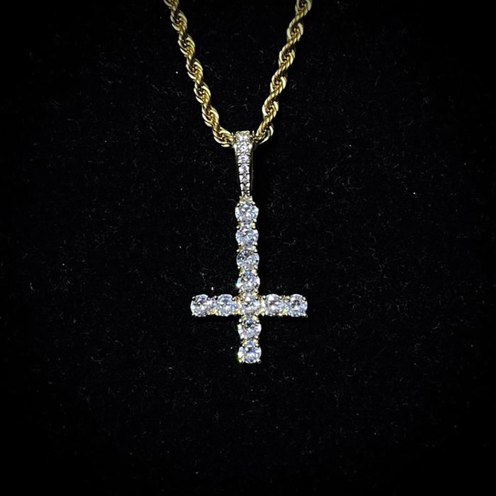 TOPGRILLZ Neue Auf Den Kopf KREUZ Anhänger Iced Out Zirkonia männer Halskette Hip Hop Schmuck Für: 35cm / Hellgelb Gold Farbe
