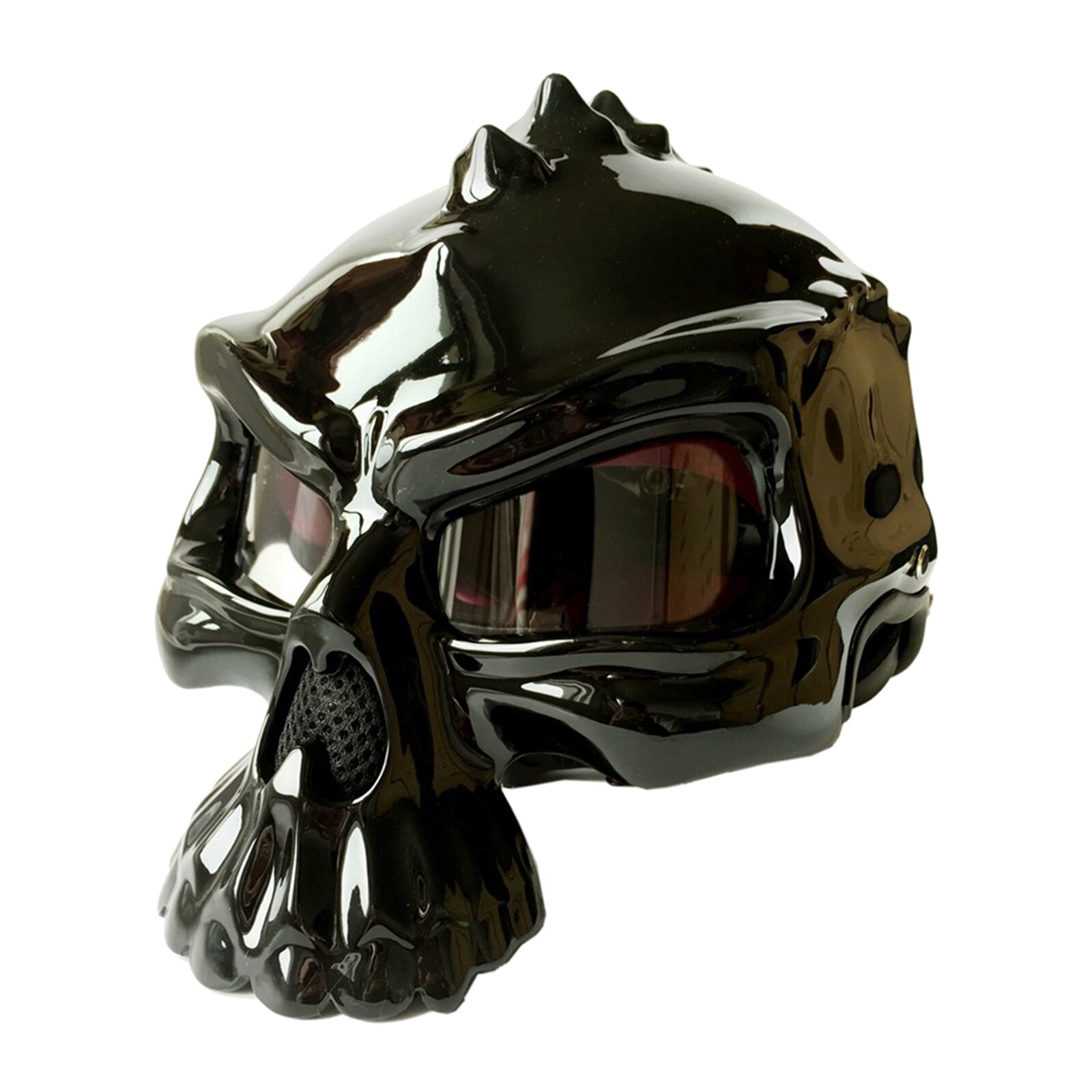 Retro Motorcycle Half Helmet Skull Style Open Face for Moped ATV Premium: M Bright Black