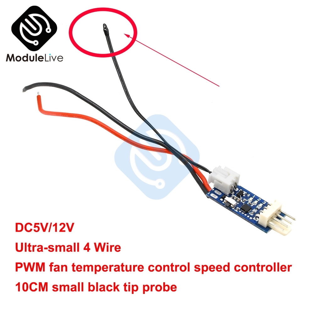 Ultra-small 5V 12V 4 Wire PWM Fan Temperature Control Governor Cabinet Computer Fan Temperature Control Noise Reduce 10cm Probe