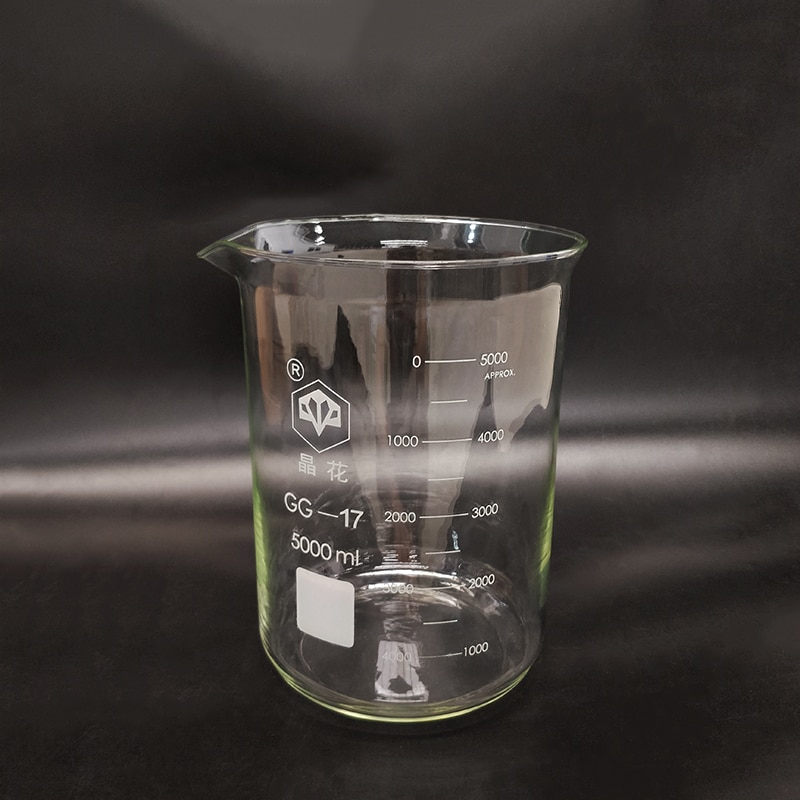 Bägare i låg form, kapacitet 5000ml, dubbel bock, laboratoriebägare, hög borosilikatglas