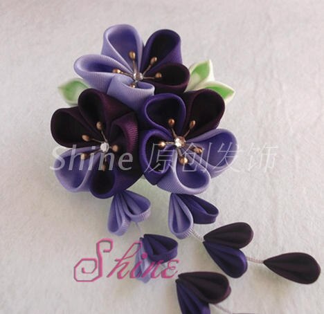 Japanischen Sakura Tsumami zaiku kanzashi Haarnadel Zubehör Rosa verrotten Gelb für Kimono Yukata Geisha Haar Clip Handgemachte Kopfschmuck: Violett