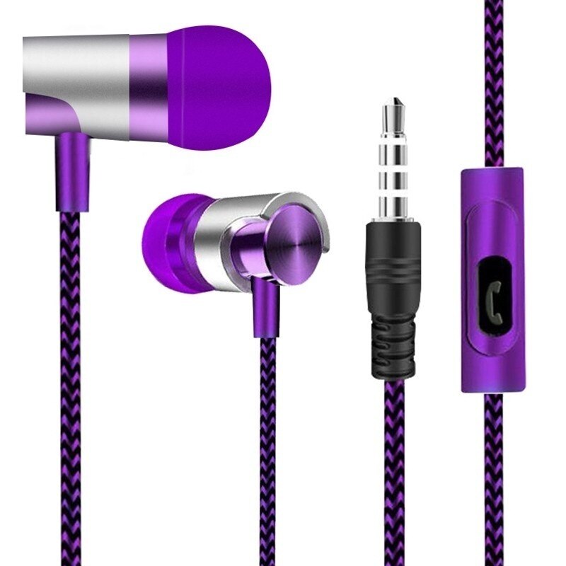 Wired Earphone Ear Hook Metal Music 3.5 Headset Heavy Bass Stereo Sound Microphone for Smartphone Accessories: C515-purple