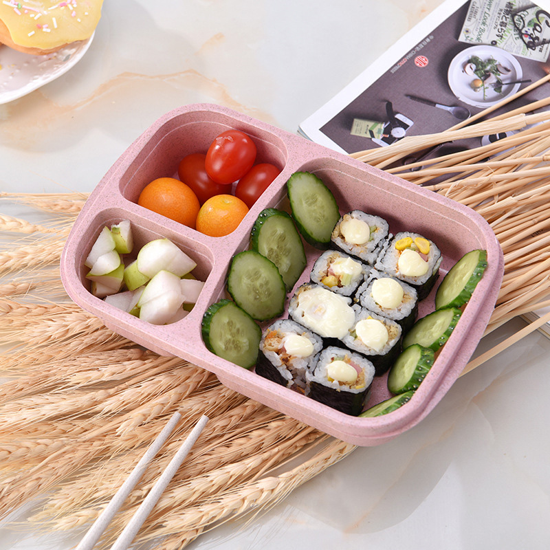 Milieuvriendelijke Tarwe Stro Bento Tiffin Doos Magnetron Kind Lunch Lekvrije Met Handvat Voor Kids School Voedsel Container Servies: 3