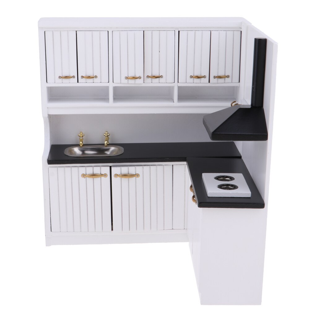 Dollhouse Kitchen Dining Room Furniture Decor - 1/12 Scale Miniature Kitchen Cabinet Cupboard Model Set
